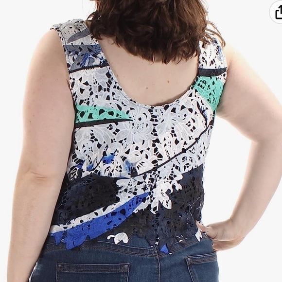 Bar III Printed Sleeveless Laced Top. Cobalt Glace Combo. Size XL. P63/A2289 - Picture 3 of 9